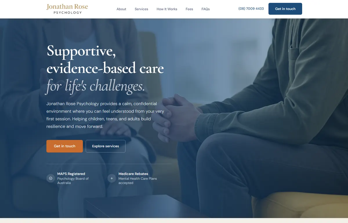 Screenshot of the Jonathan Rose Psychology website