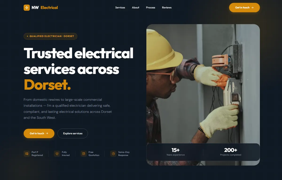 Screenshot of the NW Electrical website
