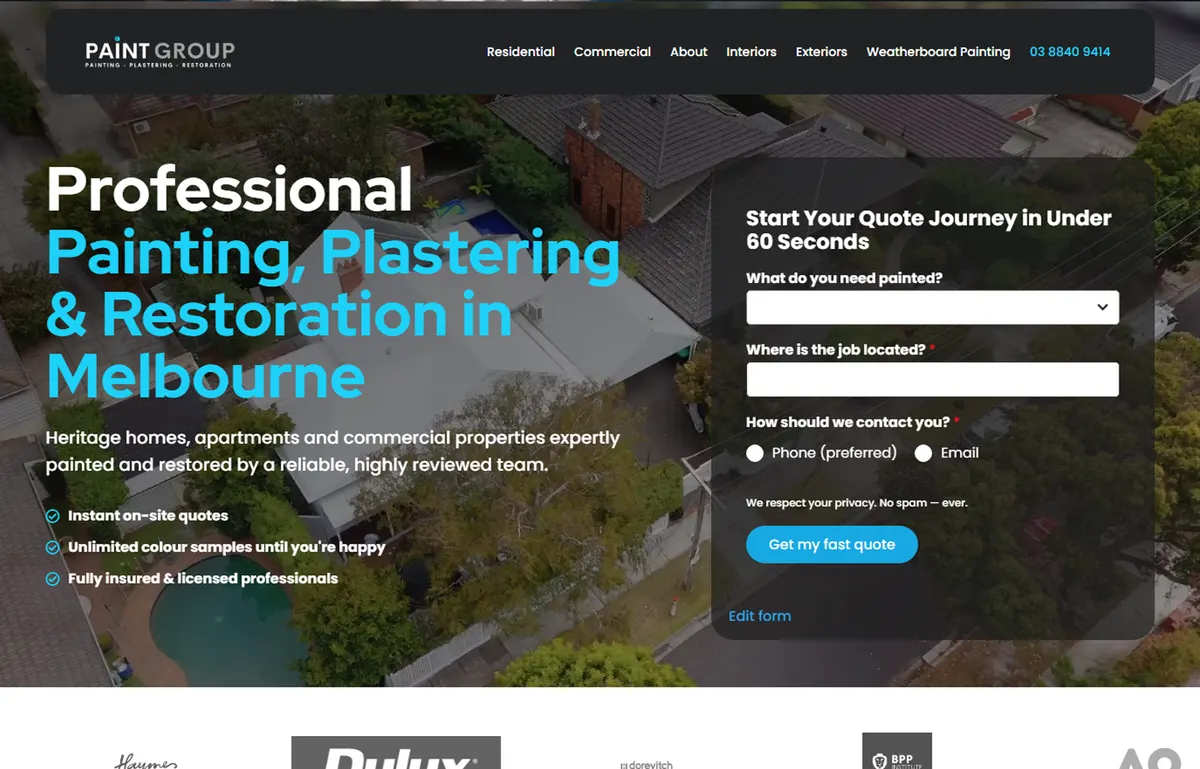 Screenshot of the Paint Group website
